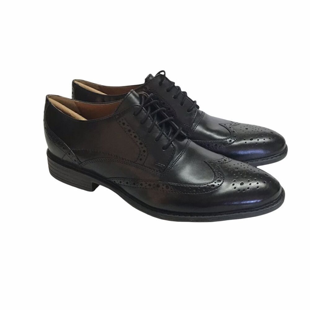 Bostonian Garvan Edge Mens 12 M Wingtip Oxford Dress Shoes Black Leather NEW